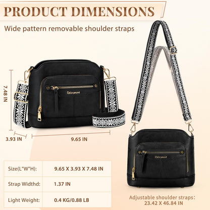 Sac bandoulière cuir PU tressé vintage Rainsmore — 21 poches, 3 ports, 4 coloris