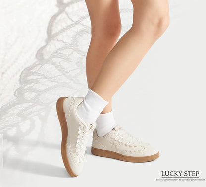 Baskets ballet-core à lacets dentelle et ruban organza — simili daim