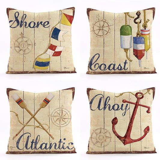 Lot de quatre housses de coussin à motifs de barre de bateau