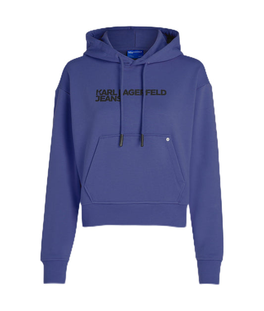 Hoodie crop Karl Lagerfeld Jeans femme logo, coton bio — bordeaux et bleu