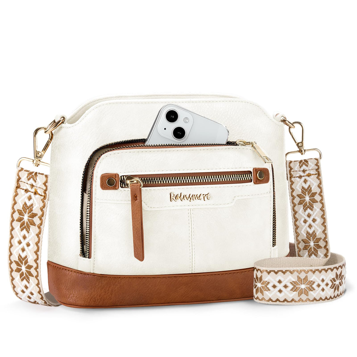 Sac bandoulière cuir PU tressé vintage Rainsmore — 21 poches, 3 ports, 4 coloris