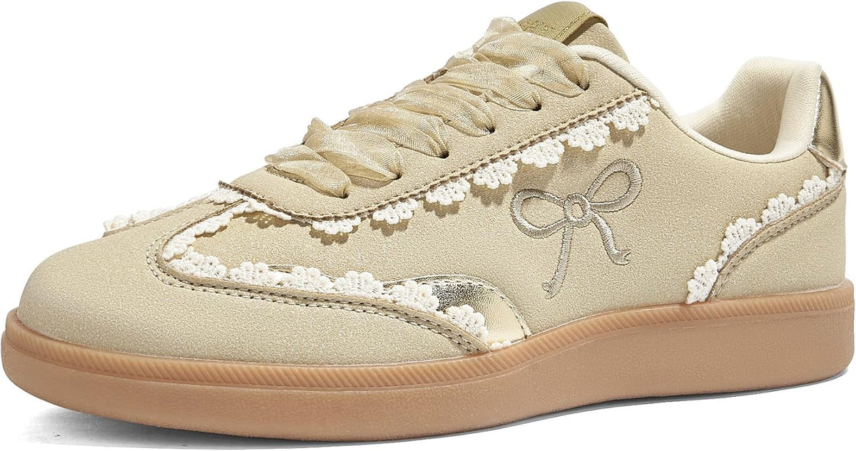Baskets ballet-core à lacets dentelle et ruban organza — simili daim