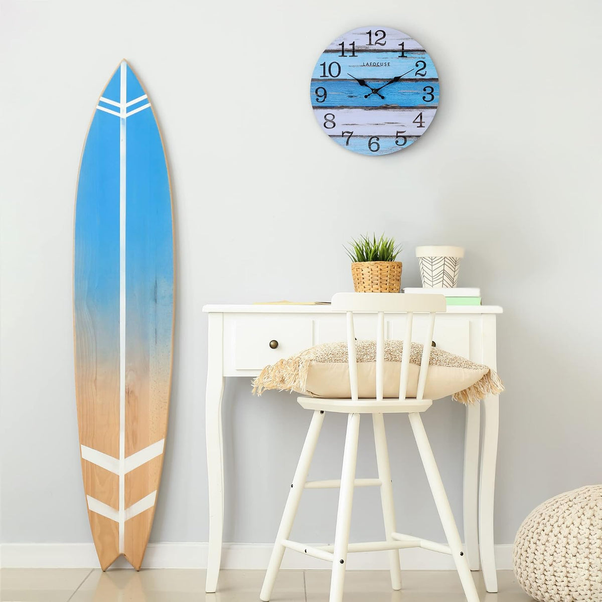 Horloge murale nautique en bois bleue — 30 cm
