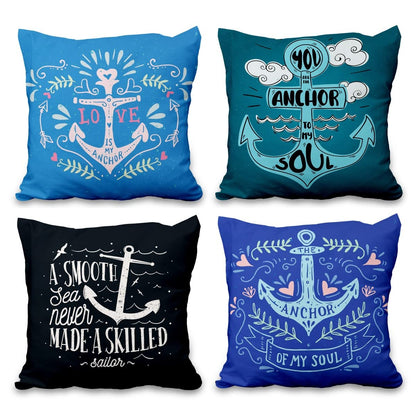 Lot de quatre housses de coussin nautiques effet lin