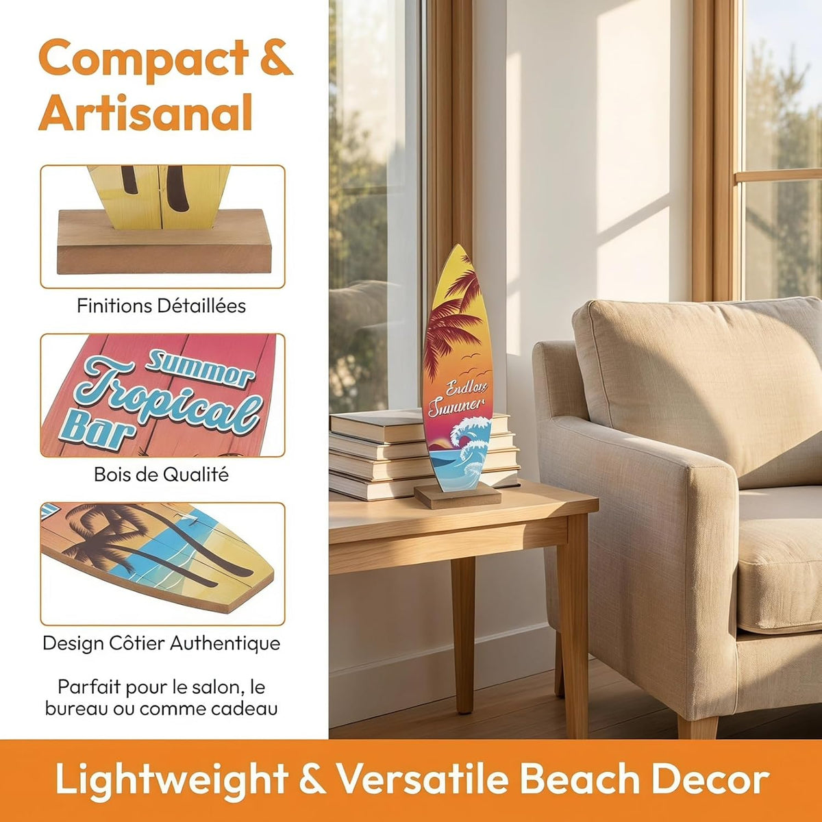 Mini planches de surf décoratives — lot de 4