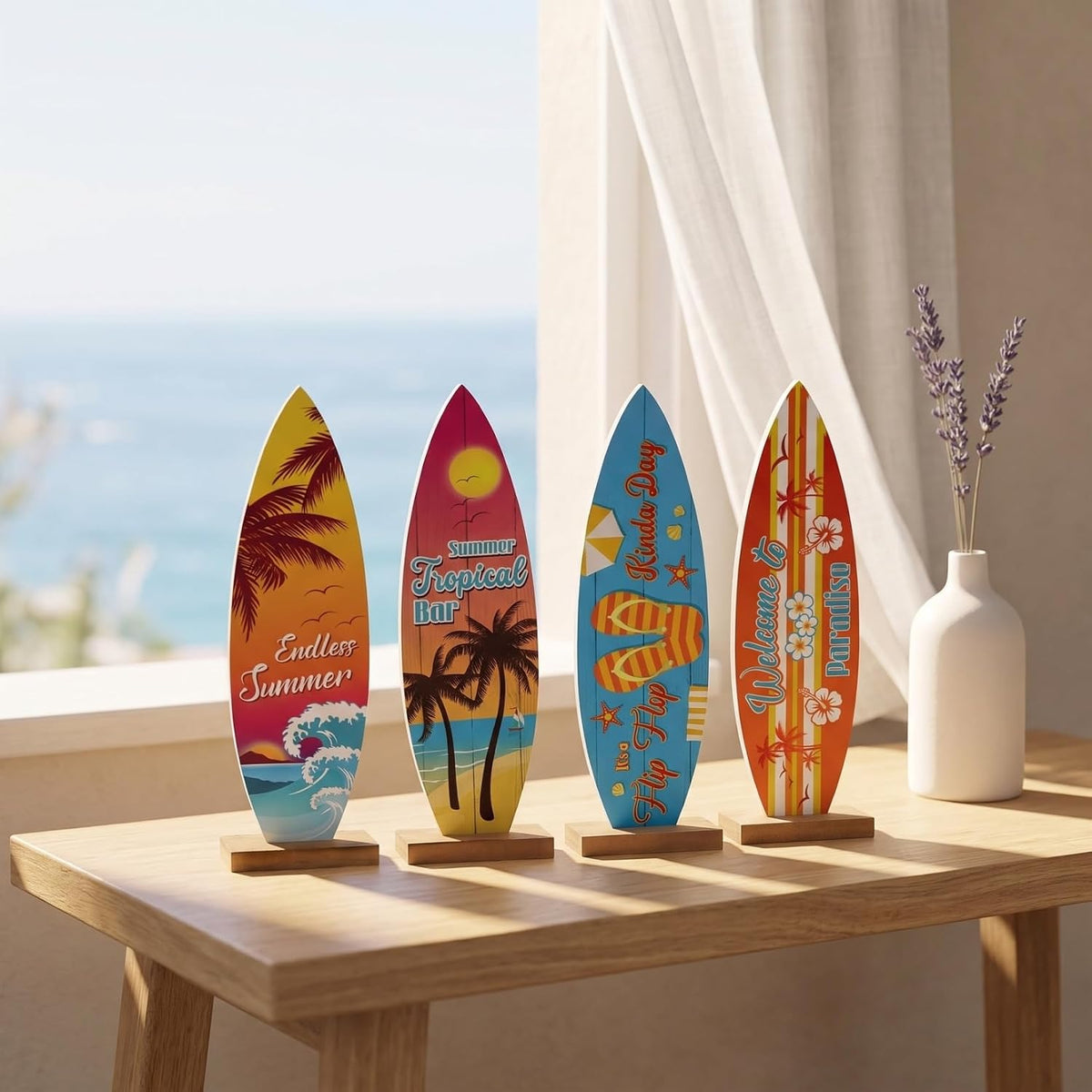 Mini planches de surf décoratives — lot de 4