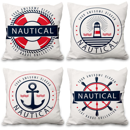 Lot de quatre housses de coussin nautiques effet lin
