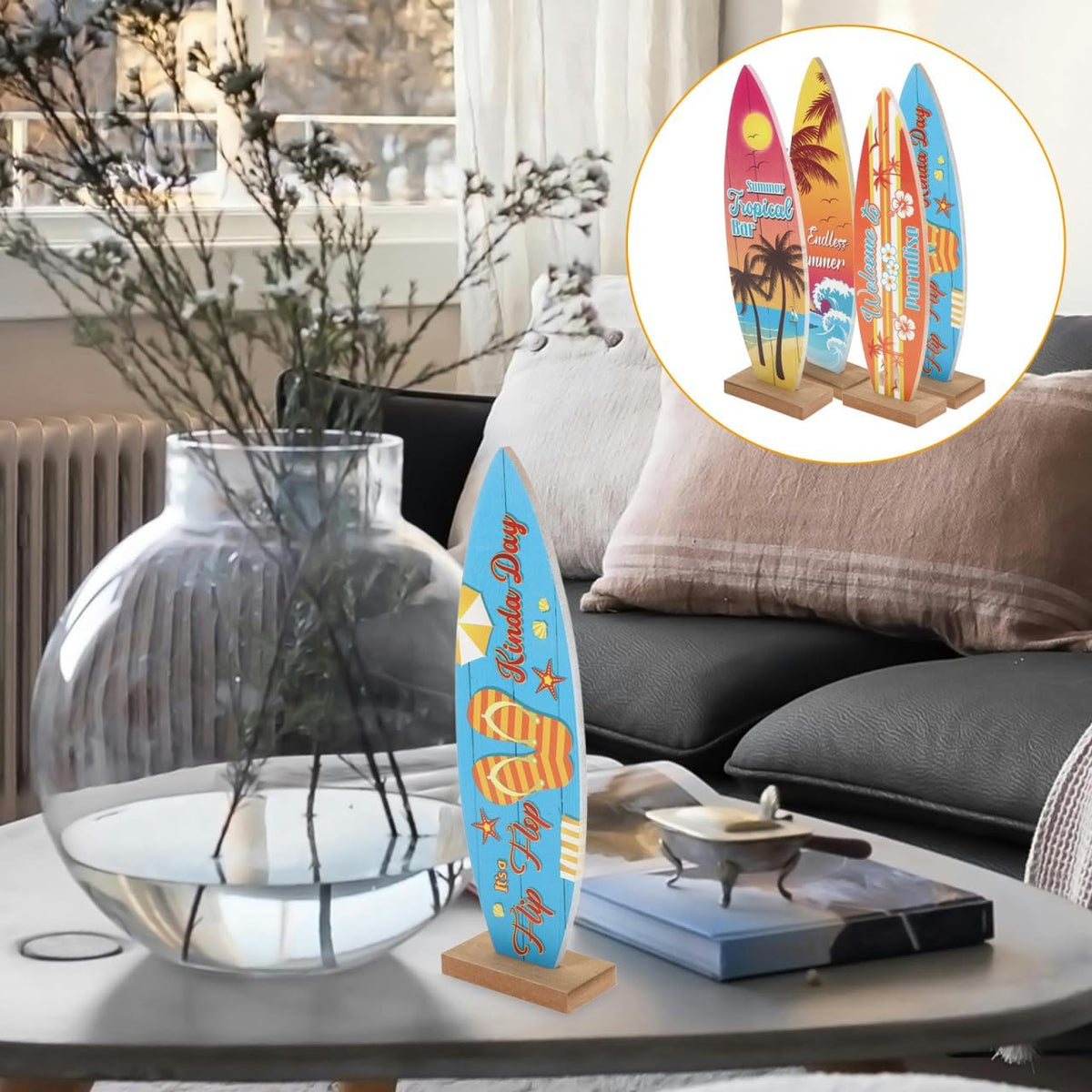 Mini planches de surf décoratives — lot de 4