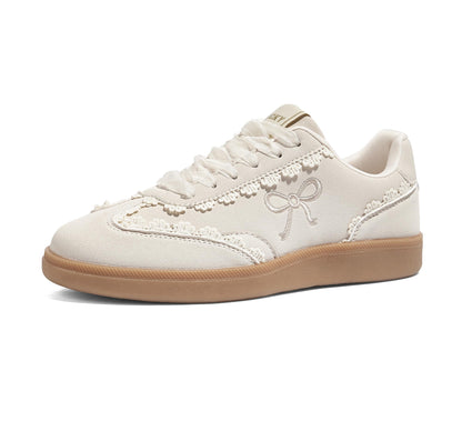 Baskets ballet-core à lacets dentelle et ruban organza — simili daim