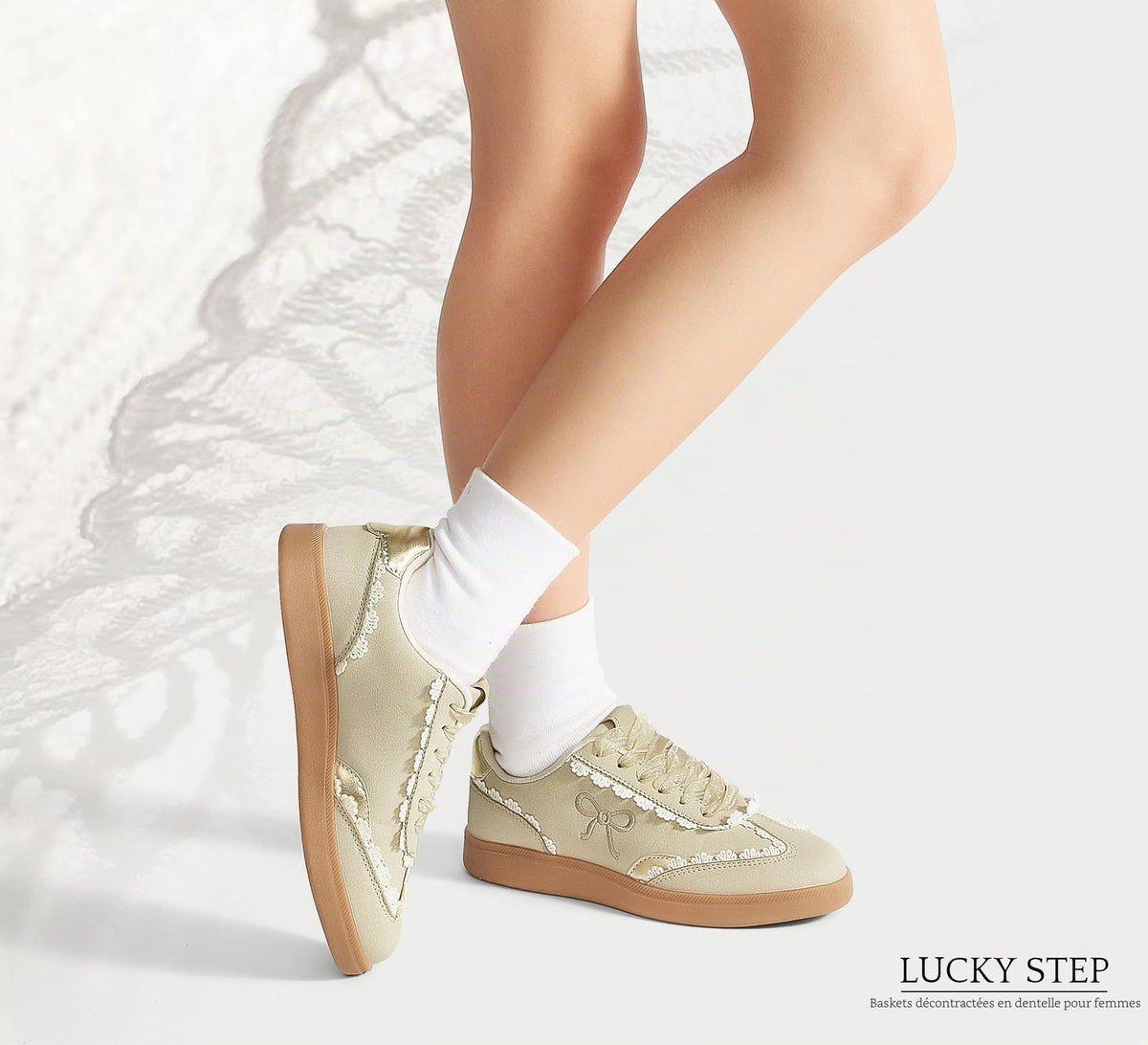Baskets ballet-core à lacets dentelle et ruban organza — simili daim