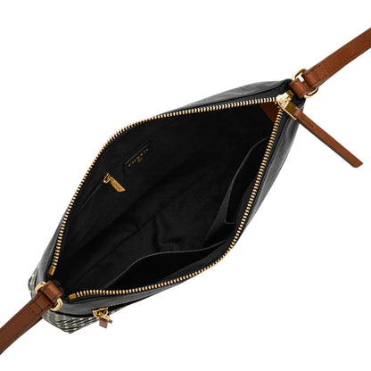 Sac bandoulière Fossil Fiona EW Crossbody — cuir, noir et rayures noires