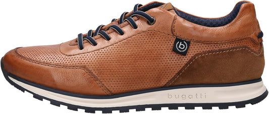 Basket Bugatti cuir cognac, finition artisanale deux tons