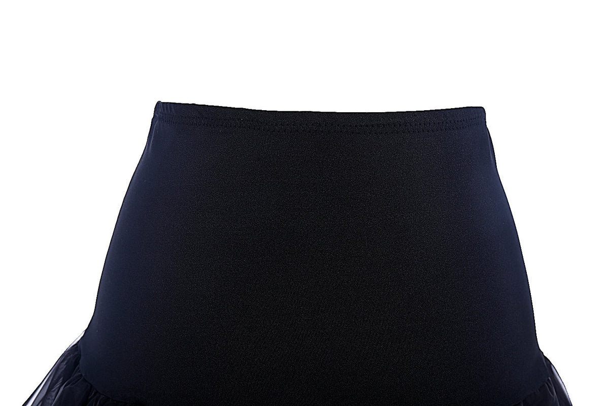 Jupon vintage évasé en organza — noir, cordon réglable