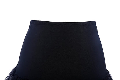 Jupon vintage évasé en organza — noir, cordon réglable