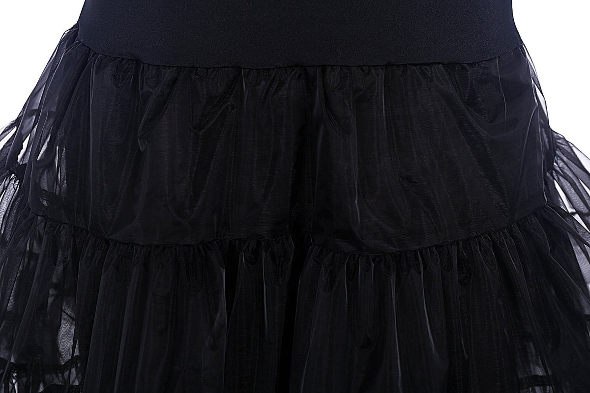 Jupon vintage évasé en organza — noir, cordon réglable