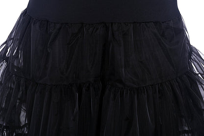Jupon vintage évasé en organza — noir, cordon réglable