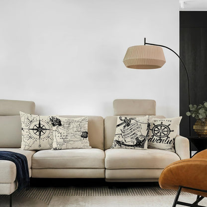 Lot de quatre housses de coussin à motifs de barre de bateau