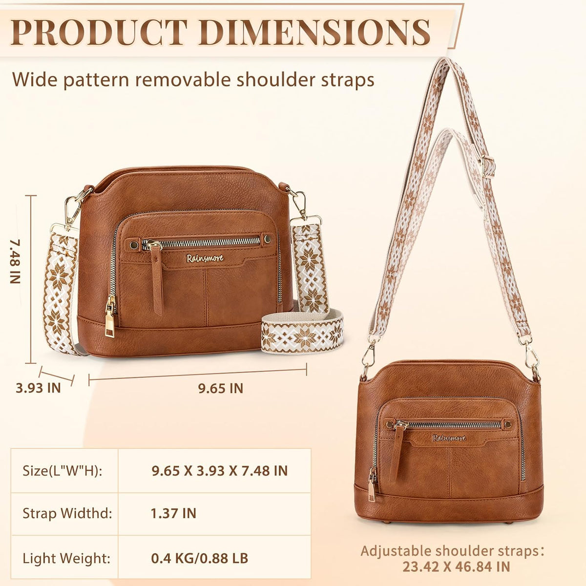 Sac bandoulière cuir PU tressé vintage Rainsmore — 21 poches, 3 ports, 4 coloris