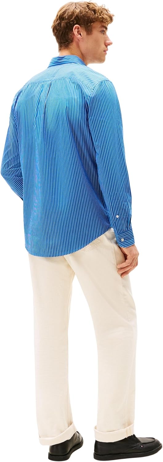 Chemise rayée Tommy Hilfiger popeline col américain manches longues