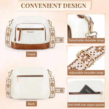 Sac bandoulière cuir PU tressé vintage Rainsmore — 21 poches, 3 ports, 4 coloris
