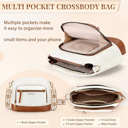 Sac bandoulière cuir PU tressé vintage Rainsmore — 21 poches, 3 ports, 4 coloris