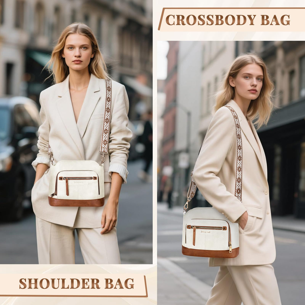Sac bandoulière cuir PU tressé vintage Rainsmore — 21 poches, 3 ports, 4 coloris