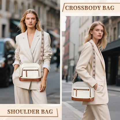 Sac bandoulière cuir PU tressé vintage Rainsmore — 21 poches, 3 ports, 4 coloris