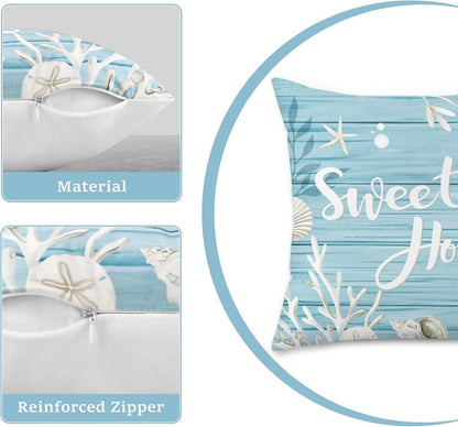 Lot de quatre housses de coussin en velours à motifs marins
