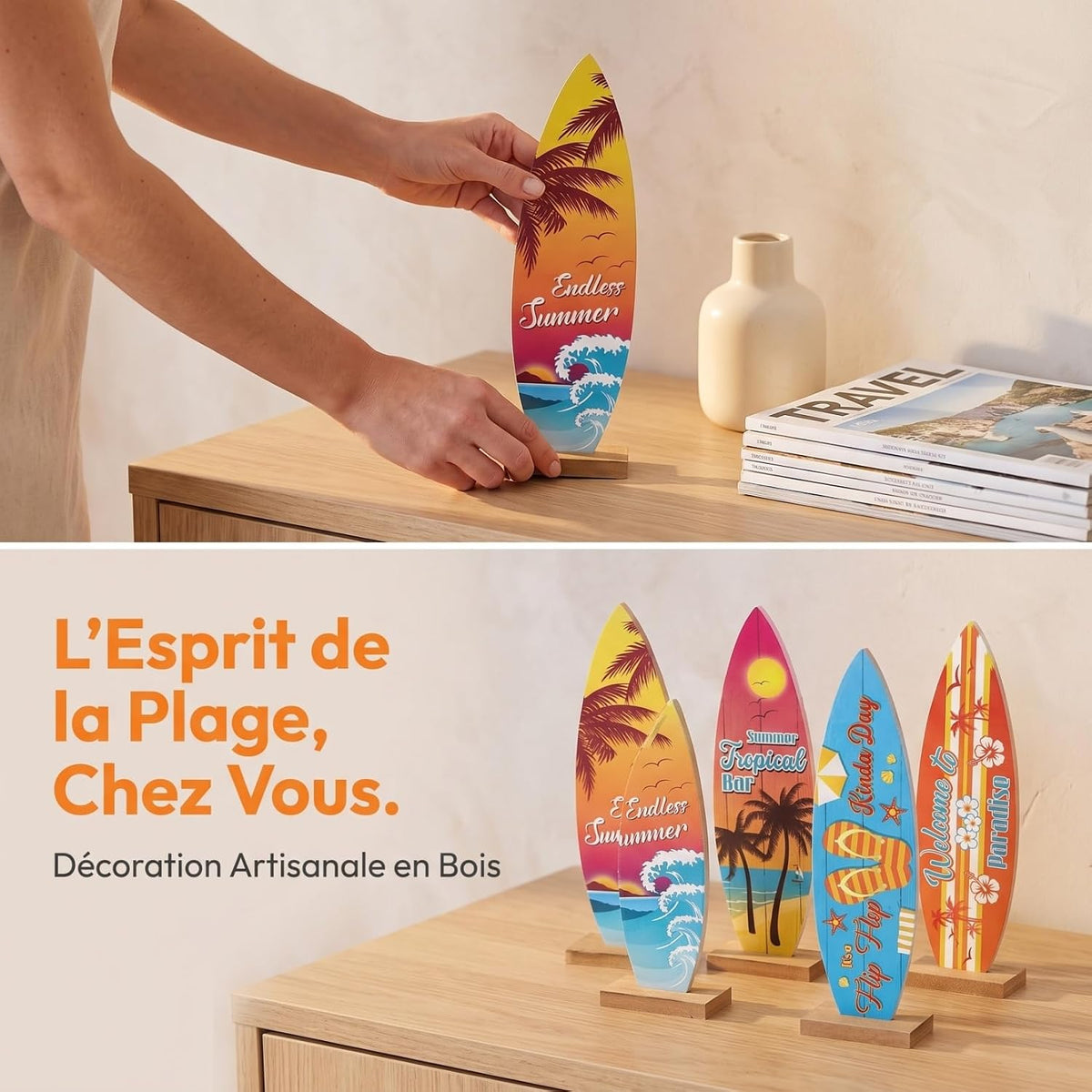 Mini planches de surf décoratives — lot de 4
