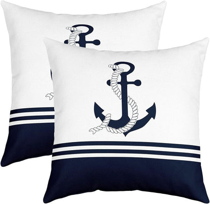 Lot de deux housses de coussin à motif d’ancre marine
