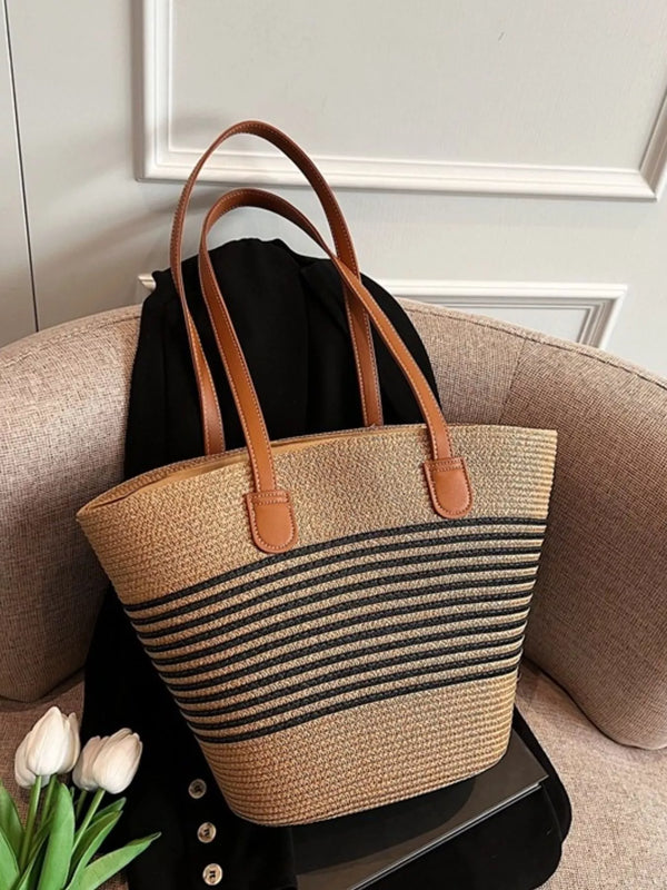 Sac à bandoulière en paille tressée rayée