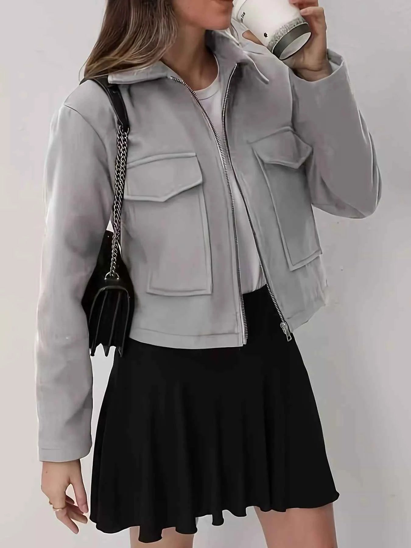 Veste courte zippée à poches
