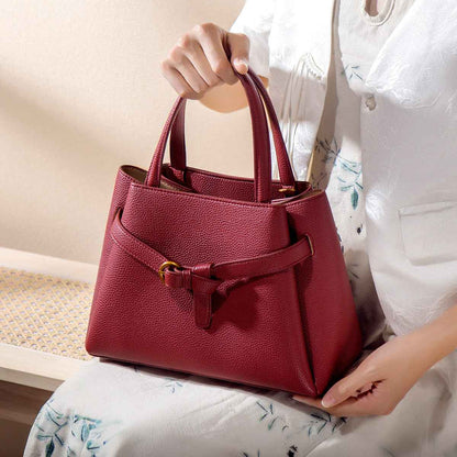 Sac à main à poignée en cuir bordeaux