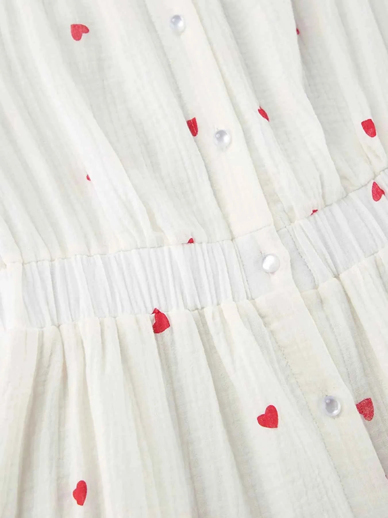 Heart Printed Off-Shoulder Ruffle Mini Dress