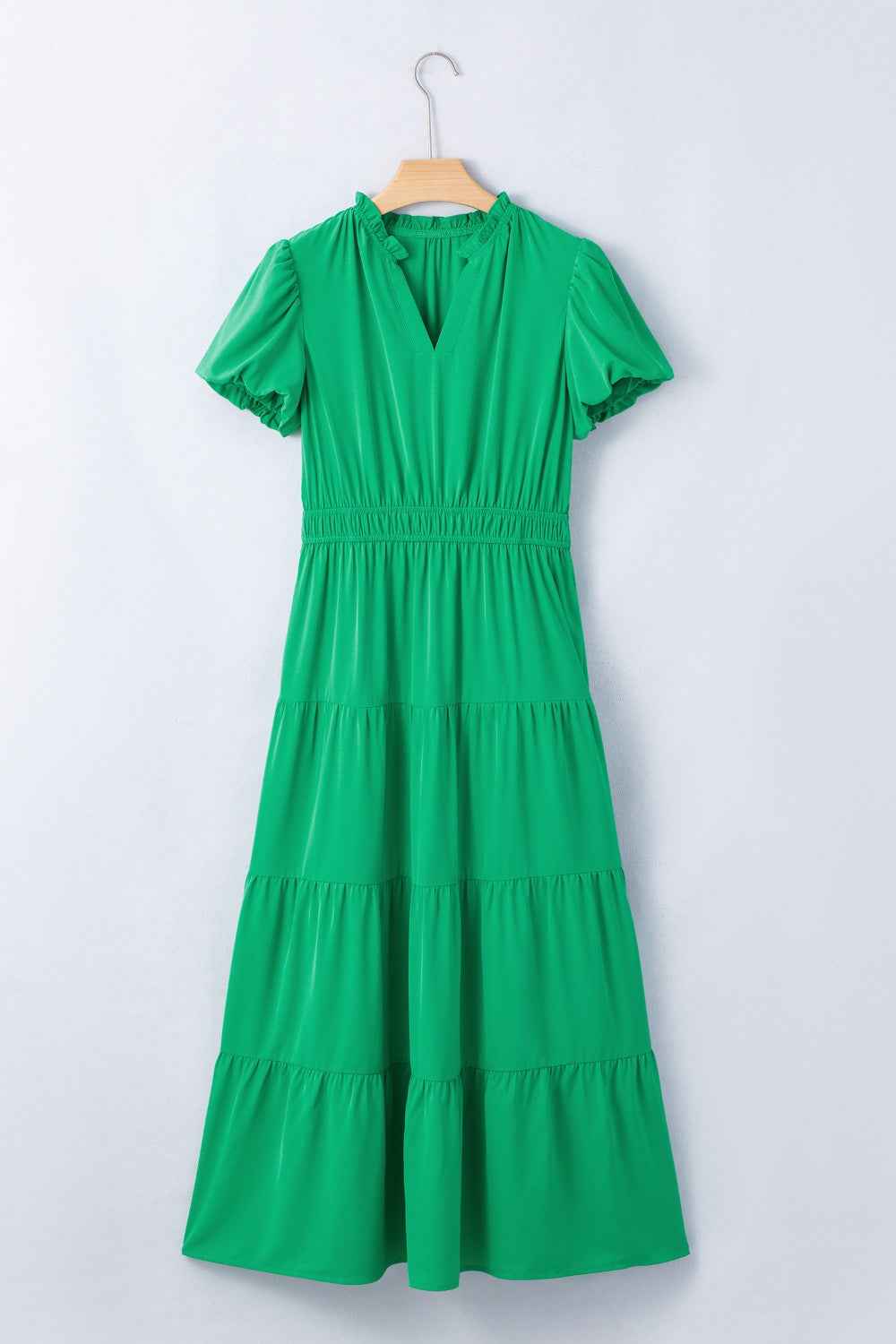 Robe maxi à volants étagés et manches bouffantes
