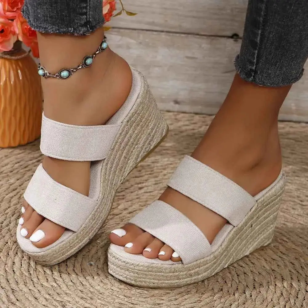 Sandales compensées bout ouvert talon mi-haut