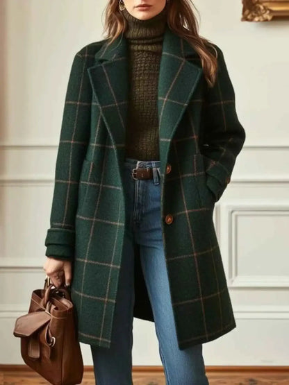 Manteau classique à carreaux boutonné grande taille
