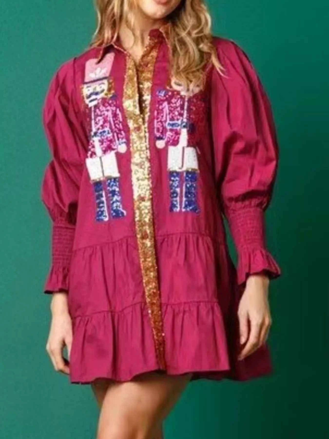 Robe chemise à paillettes étagée