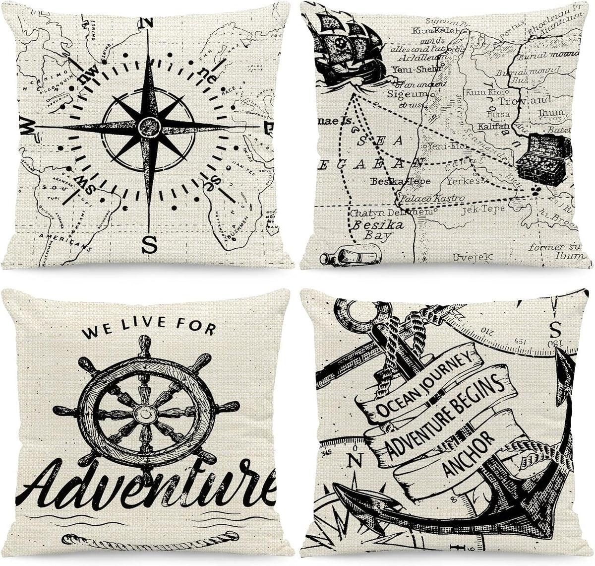 Lot de quatre housses de coussin à motifs de barre de bateau
