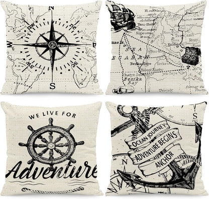 Lot de quatre housses de coussin à motifs de barre de bateau