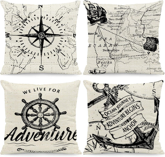 Lot de quatre housses de coussin à motifs de barre de bateau