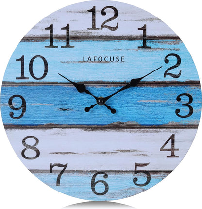 Horloge murale nautique en bois bleue — 30 cm