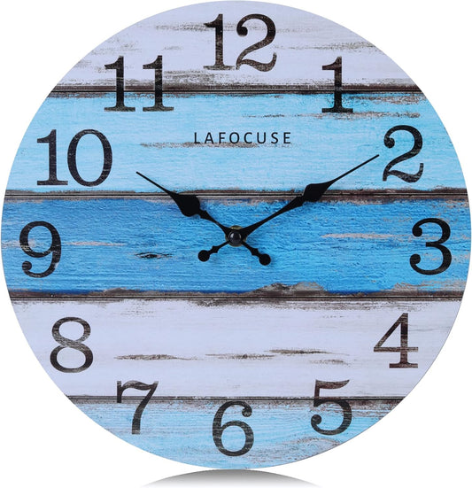 Horloge murale nautique en bois bleue — 30 cm