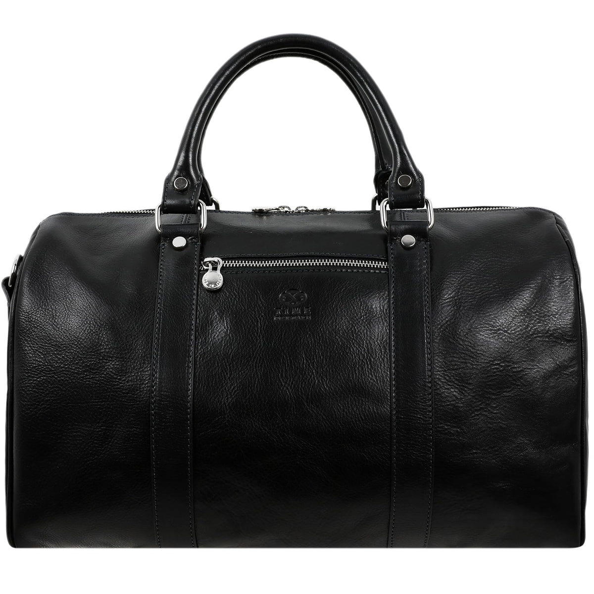 Sac de voyage en cuir pleine fleur Time Resistance, fait main en Italie — cognac, noir, marron