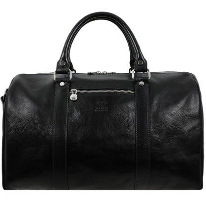 Sac de voyage en cuir pleine fleur Time Resistance, fait main en Italie — cognac, noir, marron