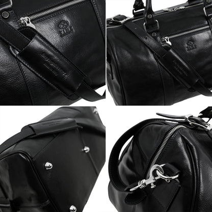 Sac de voyage en cuir pleine fleur Time Resistance, fait main en Italie — cognac, noir, marron