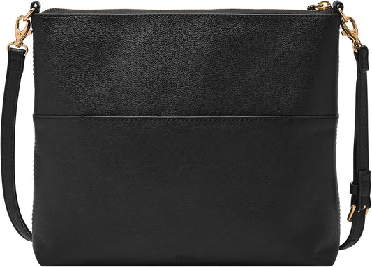 Sac bandoulière Fossil Fiona EW Crossbody — cuir, noir et rayures noires