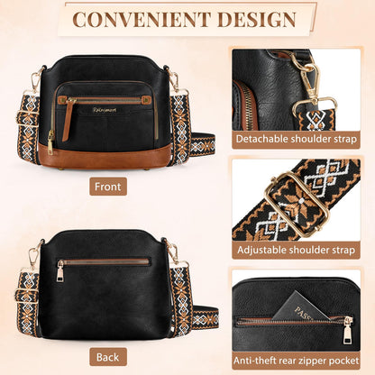 Sac bandoulière cuir PU tressé vintage Rainsmore — 21 poches, 3 ports, 4 coloris