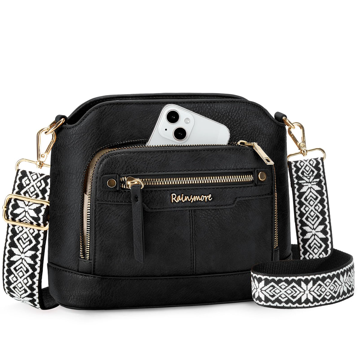 Sac bandoulière cuir PU tressé vintage Rainsmore — 21 poches, 3 ports, 4 coloris