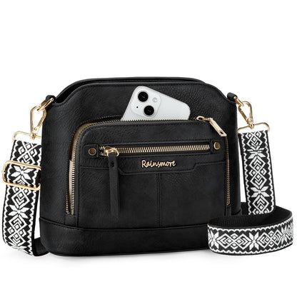 Sac bandoulière cuir PU tressé vintage Rainsmore — 21 poches, 3 ports, 4 coloris